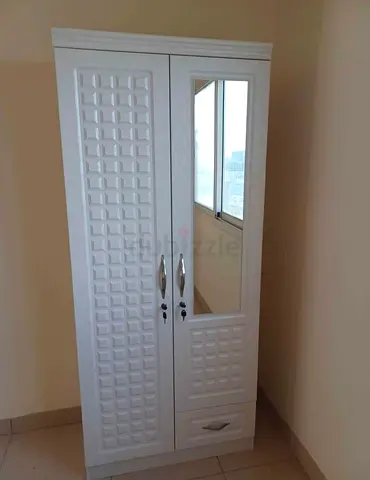 White 2-Door Wardrobe with Mirror and Drawer New For Sale