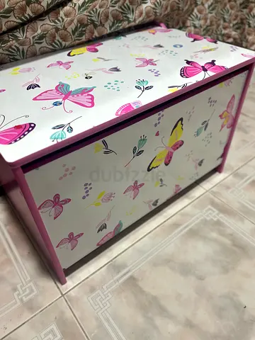 Pink Butterfly Wooden Toy Chest / Storage Box with some free toys