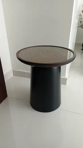 Unique side table, real wood with metal base