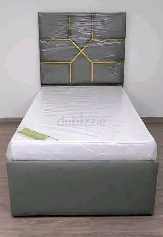 Single Upholstered Bed with Decorative Headboard - Light Grey
