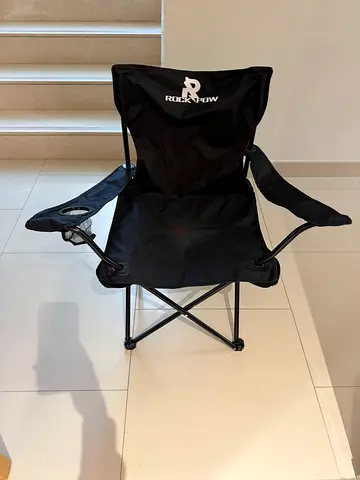 Folding Camping Chair with Armrests and Cup Holder - Black