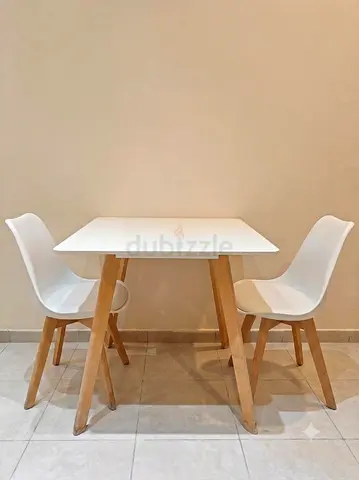 Home center White Square Dining Table with 2 Matching Chairs - Modern Minimalist Set