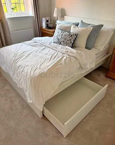 IKEA MALM Queen Size Bed + 2 Storage Drawers + Mattress