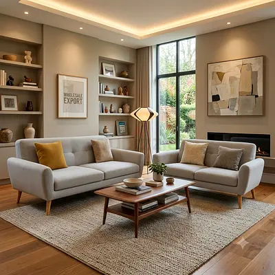 Modern beige living room sofa set