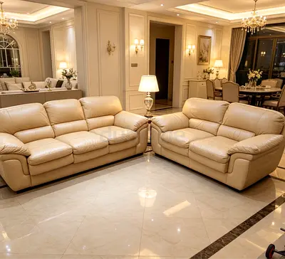 Beige Leather 3-seater and 2-seater Sofa Set - Excellent Condition