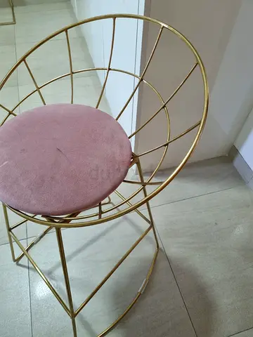 Gold Wire Frame Bar Stool with Pink Velvet Seat Cushion