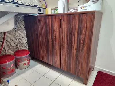 Dark Wood Finish 3-Door Storage Cabinet with 2 years warranty