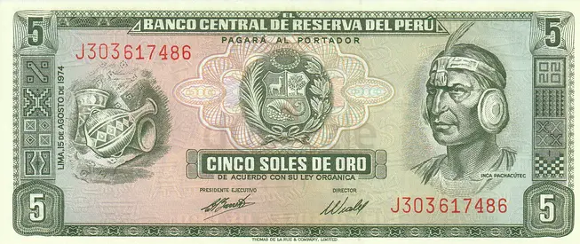 PERU 5 SOLES BANKNOTE 1974