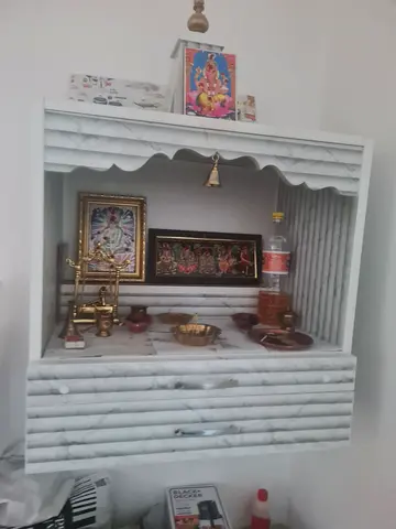 White wood Marble Pattern Pooja Mandir Cabinet