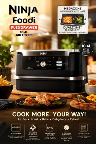 Ninja Foodi 10.4L Air Fryer FlexDrawer - Dual Zone, 6-in-1
