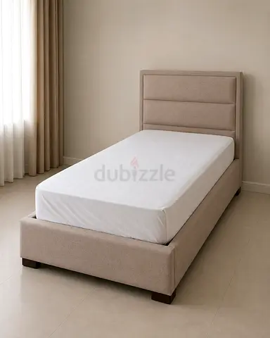 Modern Upholstered Single Bed Frame with Padded Headboard
