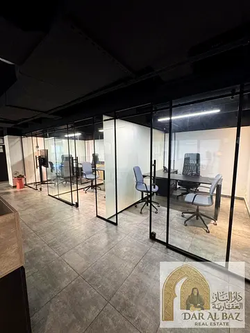 Office for annual rent in Al Majaz 2 area, on the Corniche Al Buhaira. The office is fully furnished, two-story duplex, large area, ready for operatio