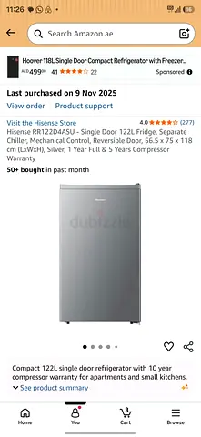 Hisense 122L Single Door Compact Refrigerator - Silver, Like New, Under Warranty, Original Box