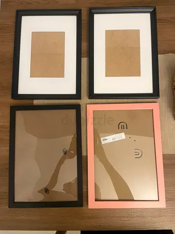 Set of 4 Picture Frames — Mixed Black and Pink, Various Sizes