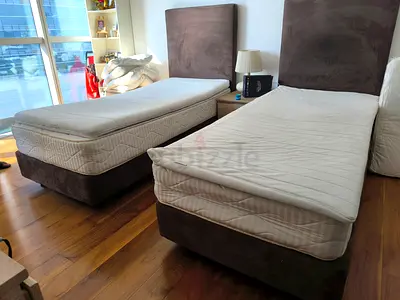 Pair of Single Beds with Headboards and Mattresses - Good Condition