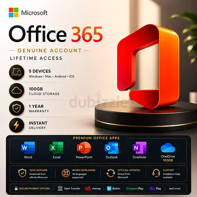 Microsoft Office 365 Lifetime Account | 5 Device | 100 GB Drive | 1 Year Warranty