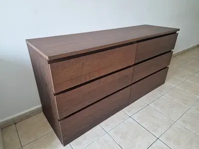 IKEA Malm Wooden 6-Drawer Dresser / Sideboard - Dark Brown