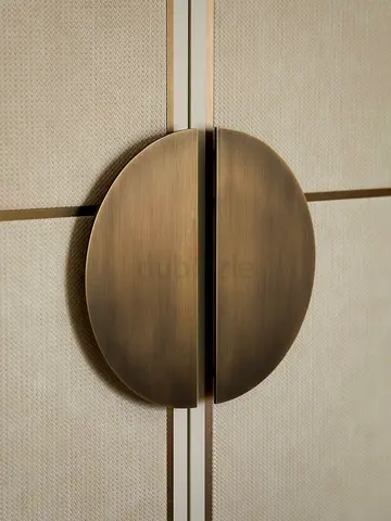 Pair of Modern Round Brass Cabinet Door Handles fabrication and electro plating