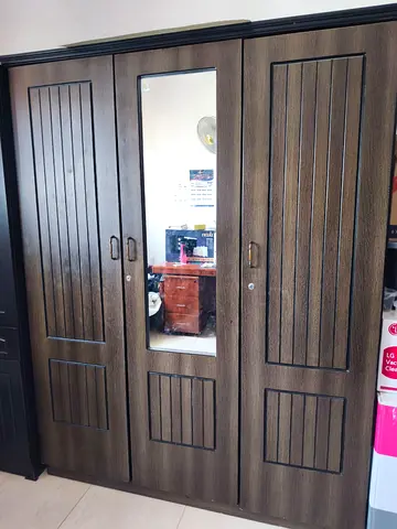 3-door Wooden Wardrobe with Center Mirror - Good Condition