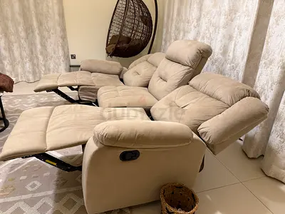 Beige 3-Seater Recliner Sofa Set - Comfortable Plush Fabric