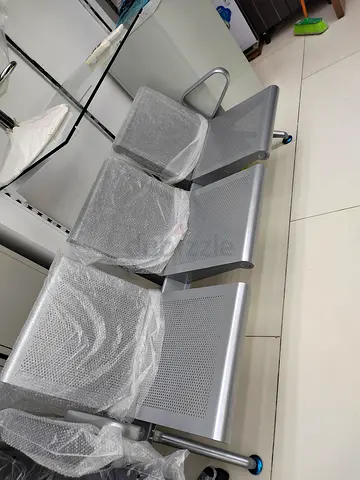 3-seat Metal Waiting Room Bench - Silver, Good Condition