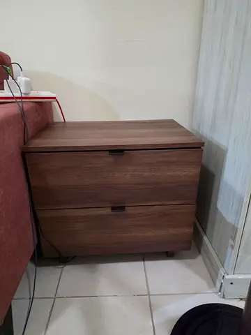 Wooden 2-Drawer Nightstand / Bedside Table in Walnut Finish
