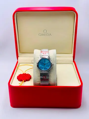 Omega Ladies Stainless Steel Master Copy Watch with Blue Dial in Box