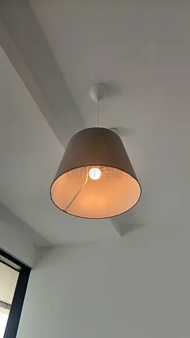 Ceiling-mounted drum pendant light with fabric shade - used