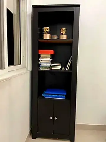 Tall Dark Brown Wooden Bookcase with Lower Cabinet - Good Condition