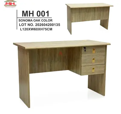 Sonoma Oak Office Desk with 3 Lockable Drawers - 120x60x75cm