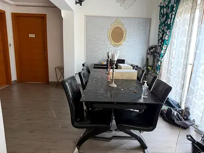 Extendable Glass top Dining Table - 8 Seater (Foldable Leaf) with pure crocodile leather chairs