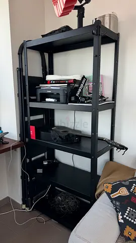 Sturdy Black Metal 4-Tier Storage Shelf - Good Condition
