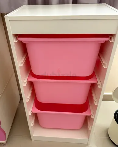 IKEA Trofast white frame with 3 pink bins