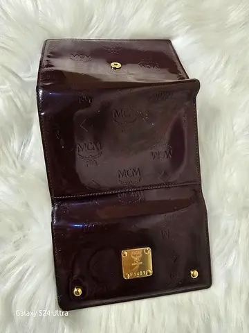 Pre-owned MCM Burgundy Patent Leather Trifold Wallet