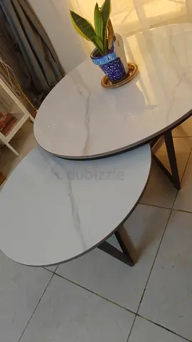 Set of 2 Round Nesting Side Tables with White Marble-effect Tops