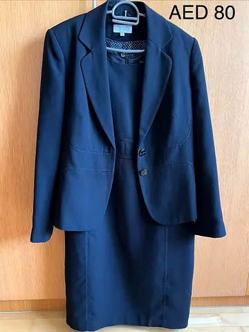 Black Womens Two-Piece Work Suit (Jacket + Dress) - Size UK 14-16, MS