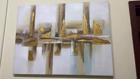 Large Abstract Gold Accent Canvas Painting - Neutral Tones (Fixed Price)