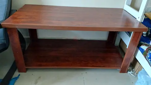 Solid Wood Coffee Table with Lower Shelf - Medium Brown