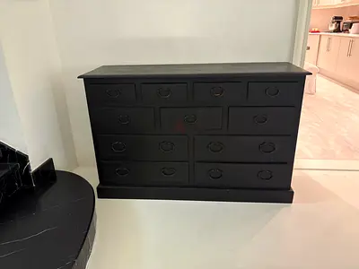 Solid Black Wooden Marina Chest of Drawers - 11 Drawers, Good Condition