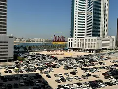 2BR apartment in Al Khan with 2 bathrooms, open view and partial sea view. AED 45,000/year. Tabby &a