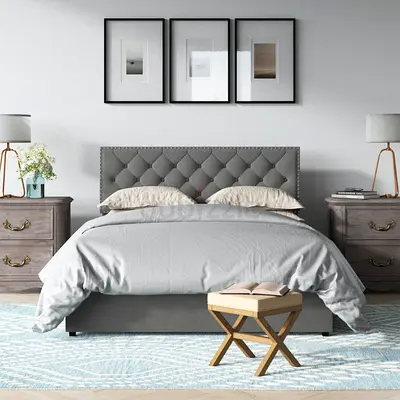 Modern Upholstered Bed Frame with Tufted Headboard