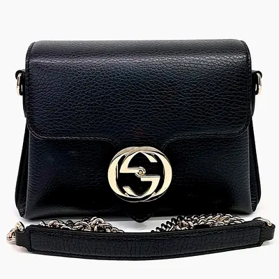 Gucci Interlocking Black Leather Chain Crossbody Bag