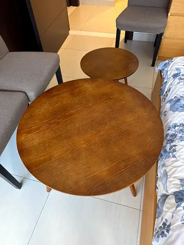 Solid Wood Round Side Table - Mid-century Style