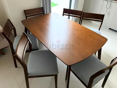 Modern Wooden Dining Table with 6 Upholstered Chairs