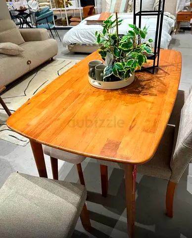 Solid Wood Dining Table - Compact 4-Seater, with 4x IKEA white chairs