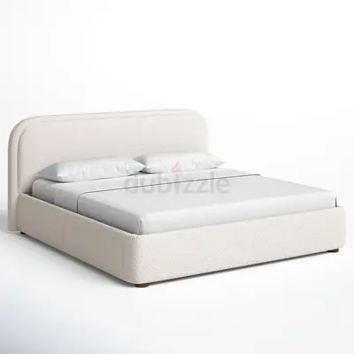 Modern Grey Upholstered Bed Frame with Headboard - Queen