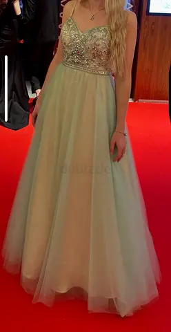 Light Sage Beaded Prom/Evening Gown, Size Approx S-M