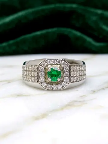 خاتم بحجر زمرد كولمبي طبيعي - Natural Colombian Emerald Ring