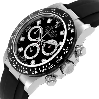 Mastercopy of Rolex-style Mens Chronograph Watch with Black Dial and Rubber Strap