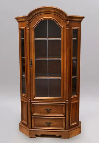 Wooden Corner Display Cabinet with Glass Door and Drawers